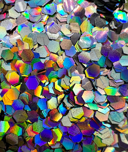 Full Metal Holographic Gunmetal Grey Super Chunky Biodegradable Glitter